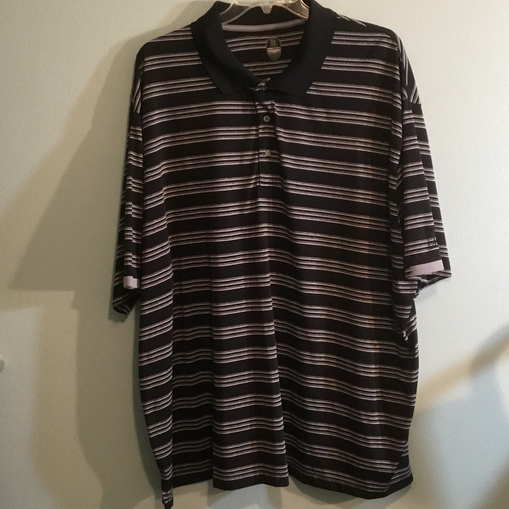 PGA Men’s Black and Light Gray Striped Polo
